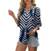 imageXIEERDUO Blouses for Women Dressy Casual 34 Length Sleeve Womens Tops V Neck T Shirts with Smocked CuffsRnavy Blue Stripes
