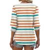 imageXIEERDUO Blouses for Women Dressy Casual 34 Length Sleeve Womens Tops V Neck T Shirts with Smocked CuffsSorange Stripes
