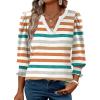 imageXIEERDUO Blouses for Women Dressy Casual 34 Length Sleeve Womens Tops V Neck T Shirts with Smocked CuffsSorange Stripes