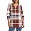 imageXIEERDUO Blouses for Women Dressy Casual 34 Length Sleeve Womens Tops V Neck T Shirts with Smocked CuffsTred Plaid