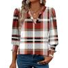imageXIEERDUO Blouses for Women Dressy Casual 34 Length Sleeve Womens Tops V Neck T Shirts with Smocked CuffsTred Plaid