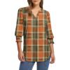 imageXIEERDUO Blouses for Women Dressy Casual 34 Length Sleeve Womens Tops V Neck T Shirts with Smocked CuffsUorange Plaid