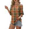 imageXIEERDUO Blouses for Women Dressy Casual 34 Length Sleeve Womens Tops V Neck T Shirts with Smocked CuffsUorange Plaid