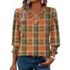 imageXIEERDUO Blouses for Women Dressy Casual 34 Length Sleeve Womens Tops V Neck T Shirts with Smocked CuffsUorange Plaid