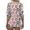 imageXIEERDUO Blouses for Women Dressy Casual 34 Length Sleeve Womens Tops V Neck T Shirts with Smocked CuffsVcolorful Print