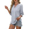 imageXIEERDUO Blouses for Women Dressy Casual 34 Length Sleeve Womens Tops V Neck T Shirts with Smocked CuffsWblue Stripes
