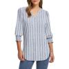 imageXIEERDUO Blouses for Women Dressy Casual 34 Length Sleeve Womens Tops V Neck T Shirts with Smocked CuffsWblue Stripes