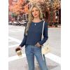imageXIEERDUO Long Sleeve Shirts for Women Business Casual Tops Trendy Crewneck Fall T Shirts Pleated Loose FitBlue