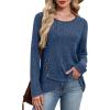 imageXIEERDUO Tunic Sweaters for Women Long Sleeve Shirts Crew Neck Tops with Buttons Fall Fashion Outfits Winter ClothingDeep Blue