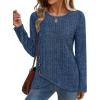 imageXIEERDUO Tunic Sweaters for Women Long Sleeve Shirts Crew Neck Tops with Buttons Fall Fashion Outfits Winter ClothingDeep Blue