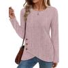 imageXIEERDUO Tunic Sweaters for Women Long Sleeve Shirts Crew Neck Tops with Buttons Fall Fashion Outfits Winter ClothingPinkish Purple