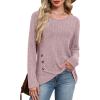 imageXIEERDUO Tunic Sweaters for Women Long Sleeve Shirts Crew Neck Tops with Buttons Fall Fashion Outfits Winter ClothingPinkish Purple