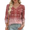 imageXIEERDUO Womens 34 Sleeve Tops with Buttons VNeck Summer Outfits Casual Blouses Shirts Beach Vacation Fall Clothes 2025Fblush Gradient