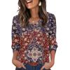 imageXIEERDUO Womens 34 Sleeve Tops with Buttons VNeck Summer Outfits Casual Blouses Shirts Beach Vacation Fall Clothes 2025Fboho Medallion