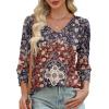 imageXIEERDUO Womens 34 Sleeve Tops with Buttons VNeck Summer Outfits Casual Blouses Shirts Beach Vacation Fall Clothes 2025Fboho Medallion