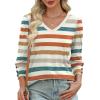 imageXIEERDUO Womens 34 Sleeve Tops with Buttons VNeck Summer Outfits Casual Blouses Shirts Beach Vacation Fall Clothes 2025Fcolorful Stripes