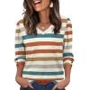 imageXIEERDUO Womens 34 Sleeve Tops with Buttons VNeck Summer Outfits Casual Blouses Shirts Beach Vacation Fall Clothes 2025Fcolorful Stripes