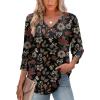 imageXIEERDUO Womens 34 Sleeve Tops with Buttons VNeck Summer Outfits Casual Blouses Shirts Beach Vacation Fall Clothes 2025Fdark Floral Leaf