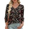 imageXIEERDUO Womens 34 Sleeve Tops with Buttons VNeck Summer Outfits Casual Blouses Shirts Beach Vacation Fall Clothes 2025Fdark Floral Leaf