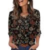 imageXIEERDUO Womens 34 Sleeve Tops with Buttons VNeck Summer Outfits Casual Blouses Shirts Beach Vacation Fall Clothes 2025Fdark Floral Leaf
