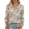 imageXIEERDUO Womens 34 Sleeve Tops with Buttons VNeck Summer Outfits Casual Blouses Shirts Beach Vacation Fall Clothes 2025Fgrid Texture