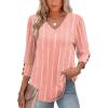 imageXIEERDUO Womens 34 Sleeve Tops with Buttons VNeck Summer Outfits Casual Blouses Shirts Beach Vacation Fall Clothes 2025Fpink Stripes