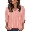 imageXIEERDUO Womens 34 Sleeve Tops with Buttons VNeck Summer Outfits Casual Blouses Shirts Beach Vacation Fall Clothes 2025Fpink Stripes