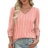 imageXIEERDUO Womens 34 Sleeve Tops with Buttons VNeck Summer Outfits Casual Blouses Shirts Beach Vacation Fall Clothes 2025Fpink Stripes