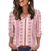 imageXIEERDUO Womens 34 Sleeve Tops with Buttons VNeck Summer Outfits Casual Blouses Shirts Beach Vacation Fall Clothes 2025Fred Floral Stripe