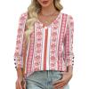 imageXIEERDUO Womens 34 Sleeve Tops with Buttons VNeck Summer Outfits Casual Blouses Shirts Beach Vacation Fall Clothes 2025Fred Floral Stripe