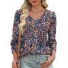 imageXIEERDUO Womens 34 Sleeve Tops with Buttons VNeck Summer Outfits Casual Blouses Shirts Beach Vacation Fall Clothes 2025Fvintage Floral