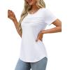 imageXIEERDUO Womens Pleated Tops Dressy Casual Short Sleeve Shirts Fashion Blouses Loose Curved Hem Long Tunic S3XLA White