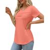 imageXIEERDUO Womens Pleated Tops Dressy Casual Short Sleeve Shirts Fashion Blouses Loose Curved Hem Long Tunic S3XLCoral