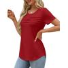 imageXIEERDUO Womens Pleated Tops Dressy Casual Short Sleeve Shirts Fashion Blouses Loose Curved Hem Long Tunic S3XLRed