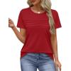 imageXIEERDUO Womens Pleated Tops Dressy Casual Short Sleeve Shirts Fashion Blouses Loose Curved Hem Long Tunic S3XLRed