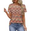 imageXIEERDUO Womens Pleated Tops Dressy Casual Short Sleeve Shirts Fashion Blouses Loose Curved Hem Long Tunic S3XLZ Boho Floral