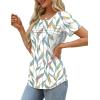 imageXIEERDUO Womens Pleated Tops Dressy Casual Short Sleeve Shirts Fashion Blouses Loose Curved Hem Long Tunic S3XLZ Floral Leaf