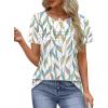 imageXIEERDUO Womens Pleated Tops Dressy Casual Short Sleeve Shirts Fashion Blouses Loose Curved Hem Long Tunic S3XLZ Floral Leaf