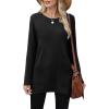 imageXIEERDUO Womens Tunic Tops Long Sleeve Crew Neck High Low Hem Loose Fit Shirts Blouses with PocketsBlack