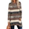 imageXIEERDUO Womens Tunic Tops Long Sleeve Crew Neck High Low Hem Loose Fit Shirts Blouses with PocketsBrown Stripe