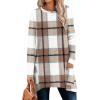 imageXIEERDUO Womens Tunic Tops Long Sleeve Crew Neck High Low Hem Loose Fit Shirts Blouses with PocketsPlaid
