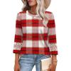 imageXIEERDUO 34 Length Sleeve Womens Tops and Blouses Dressy Casual Crewneck T Shirts Fashion Clothes Loose Fit TrendyZ Plaid Red