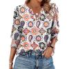 imageXIEERDUO Blouses for Women Dressy Casual 34 Length Sleeve Womens Tops V Neck T Shirts with Smocked CuffsVcolorful Print