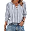 imageXIEERDUO Blouses for Women Dressy Casual 34 Length Sleeve Womens Tops V Neck T Shirts with Smocked CuffsWblue Stripes