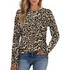 imageXIEERDUO Long Sleeve Shirts for Women Business Casual Tops Trendy Crewneck Fall T Shirts Pleated Loose FitD Leopard