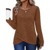imageXIEERDUO Tunic Sweaters for Women Long Sleeve Shirts Crew Neck Tops with Buttons Fall Fashion Outfits Winter ClothingDark Caramel