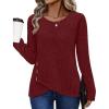 imageXIEERDUO Tunic Sweaters for Women Long Sleeve Shirts Crew Neck Tops with Buttons Fall Fashion Outfits Winter ClothingDeep Red