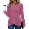 imageXIEERDUO Tunic Sweaters for Women Long Sleeve Shirts Crew Neck Tops with Buttons Fall Fashion Outfits Winter ClothingPurple Red