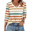 imageXIEERDUO Womens 34 Sleeve Tops with Buttons VNeck Summer Outfits Casual Blouses Shirts Beach Vacation Fall Clothes 2025Fcolorful Stripes