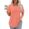 imageXIEERDUO Womens Pleated Tops Dressy Casual Short Sleeve Shirts Fashion Blouses Loose Curved Hem Long Tunic S3XLCoral